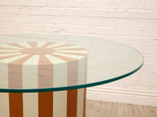 Load image into Gallery viewer, Postmodern Orange and Cream Striped Pedestal Dining Table with Glass Top