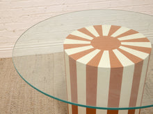 Load image into Gallery viewer, Postmodern Orange and Cream Striped Pedestal Dining Table with Glass Top