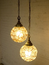Load image into Gallery viewer, Pair of Vintage Faceted Glass Globe Pendant Lights with Ornate Brass Caps