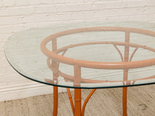Load image into Gallery viewer, Vintage Bamboo-Style Orange Round Dining Table with Glass Top