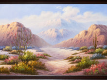 Load image into Gallery viewer, Vintage California Desert Landscape Painting with Cactus and Mountain View