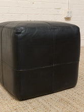 Load image into Gallery viewer, Vintage Black Leather Patchwork Cube Ottoman