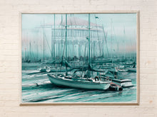 Load image into Gallery viewer, Large Misty Marina Harbor Scene Painting with Sailboats