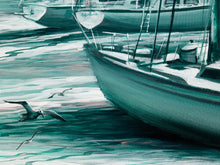 Load image into Gallery viewer, Large Misty Marina Harbor Scene Painting with Sailboats