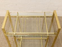 Load image into Gallery viewer, Vintage Hollywood Regency Brass Bar Cart with Glass Shelves