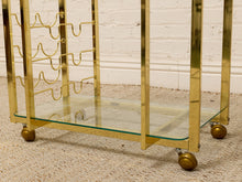 Load image into Gallery viewer, Vintage Hollywood Regency Brass Bar Cart with Glass Shelves