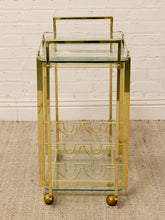 Load image into Gallery viewer, Vintage Hollywood Regency Brass Bar Cart with Glass Shelves