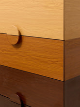 Load image into Gallery viewer, Modern Two-Tone Wood Five-Drawer Tall Dresser with Sculptural Half-Moon Pulls