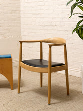 Load image into Gallery viewer, Modern Sculptural Oak Horseshoe Armchair with Black Seat