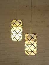 Load image into Gallery viewer, Pair of Vintage Geometric Stained Glass Hanging Pendant Lights