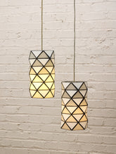 Load image into Gallery viewer, Pair of Vintage Geometric Stained Glass Hanging Pendant Lights