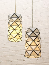 Load image into Gallery viewer, Pair of Vintage Geometric Stained Glass Hanging Pendant Lights