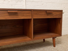Load image into Gallery viewer, Boston Handcrafted, Walnut Low Credenza with Drawers and Open Storage