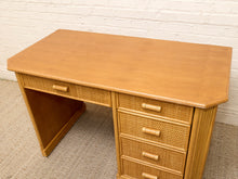Load image into Gallery viewer, Vintage Coastal Rattan Writing Desk with Woven Drawer Fronts