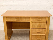 Load image into Gallery viewer, Vintage Coastal Rattan Writing Desk with Woven Drawer Fronts