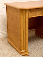 Load image into Gallery viewer, Vintage Coastal Rattan Writing Desk with Woven Drawer Fronts
