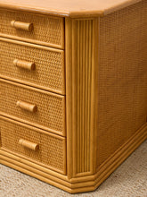 Load image into Gallery viewer, Vintage Coastal Rattan Writing Desk with Woven Drawer Fronts