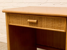 Load image into Gallery viewer, Vintage Coastal Rattan Writing Desk with Woven Drawer Fronts