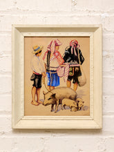 Load image into Gallery viewer, Framed Market Figures Artwork in the Manner of Alfredo Gálvez Suárez