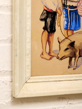 Load image into Gallery viewer, Framed Market Figures Artwork in the Manner of Alfredo Gálvez Suárez