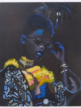 Load image into Gallery viewer, Blue Reflection Framed Portrait Painting with Glasses and Yellow Accents