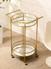 Load image into Gallery viewer, Brass-Tone Two-Tier Mirrored Bar Cart