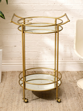 Load image into Gallery viewer, Brass-Tone Two-Tier Mirrored Bar Cart