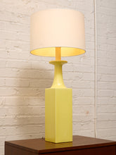 Load image into Gallery viewer, Vintage Olive Green Ceramic Column Table Lamp with Drum Shade