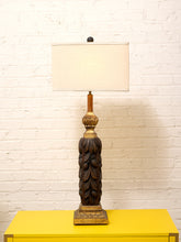 Load image into Gallery viewer, Vintage Hand-Carved Acanthus Wood Table Lamp with Linen Box Shade
