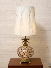 Load image into Gallery viewer, Vintage Faceted Glass Globe Table Lamp with Brass Base and Pleated Shade