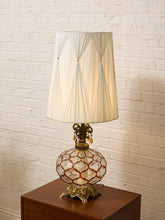 Load image into Gallery viewer, Vintage Faceted Glass Globe Table Lamp with Brass Base and Pleated Shade