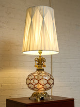 Load image into Gallery viewer, Vintage Faceted Glass Globe Table Lamp with Brass Base and Pleated Shade