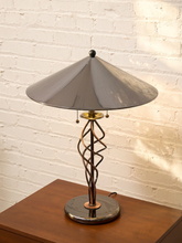 Load image into Gallery viewer, Vintage Sculptural Spiral Ribbon Table Lamp with Smoked Glass Base