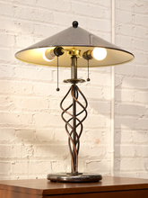 Load image into Gallery viewer, Vintage Sculptural Spiral Ribbon Table Lamp with Smoked Glass Base