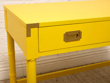 Load image into Gallery viewer, Vintage Hollywood Regency Yellow Campaign Writing Desk