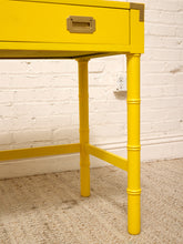 Load image into Gallery viewer, Vintage Hollywood Regency Yellow Campaign Writing Desk
