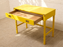 Load image into Gallery viewer, Vintage Hollywood Regency Yellow Campaign Writing Desk