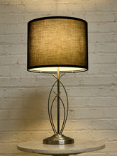Load image into Gallery viewer, Modern Sculptural Silver Table Lamp with Black Drum Shade