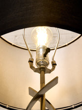 Load image into Gallery viewer, Modern Sculptural Silver Table Lamp with Black Drum Shade