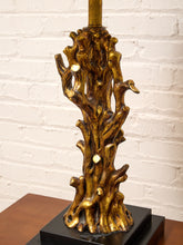 Load image into Gallery viewer, Gilded Tree Trunk Table Lamp with Leopard Print Shade and Black Base
