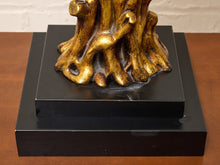Load image into Gallery viewer, Gilded Tree Trunk Table Lamp with Leopard Print Shade and Black Base