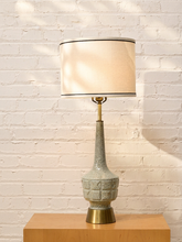 Load image into Gallery viewer, Vintage Mid-Century Crackle Glaze Ceramic Table Lamp with Brass Base