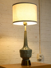 Load image into Gallery viewer, Vintage Mid-Century Crackle Glaze Ceramic Table Lamp with Brass Base