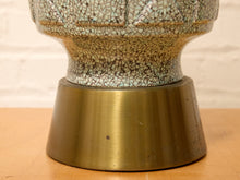 Load image into Gallery viewer, Vintage Mid-Century Crackle Glaze Ceramic Table Lamp with Brass Base