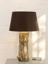 Load image into Gallery viewer, Vintage Organic Modern Tree Trunk Table Lamp with Black Drum Shade