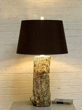 Load image into Gallery viewer, Vintage Organic Modern Tree Trunk Table Lamp with Black Drum Shade