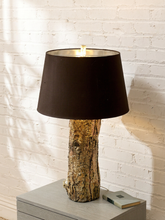 Load image into Gallery viewer, Vintage Organic Modern Tree Trunk Table Lamp with Black Drum Shade