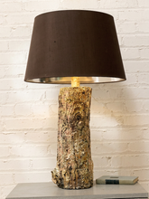Load image into Gallery viewer, Vintage Organic Modern Tree Trunk Table Lamp with Black Drum Shade