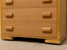 Load image into Gallery viewer, Vintage Art Deco Blonde Wood Highboy Dresser with Carved Detail