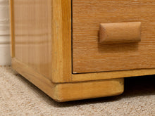 Load image into Gallery viewer, Vintage Art Deco Blonde Wood Highboy Dresser with Carved Detail